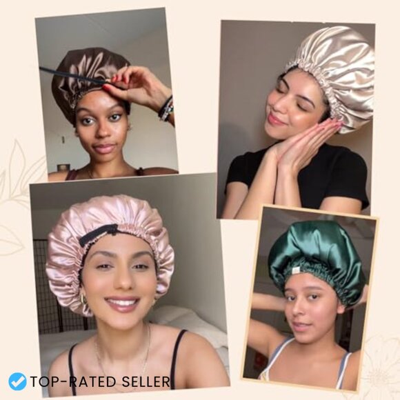 Adjustable Satin Bonnet Double Layer Sleeping Hair Cap for Curly Natural Hair